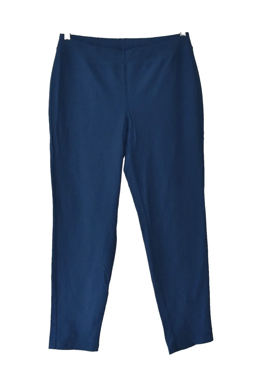 A6 NWOT EILEEN FISHER Navy Pull On Elastic Waist Band Full Length Pants Size S